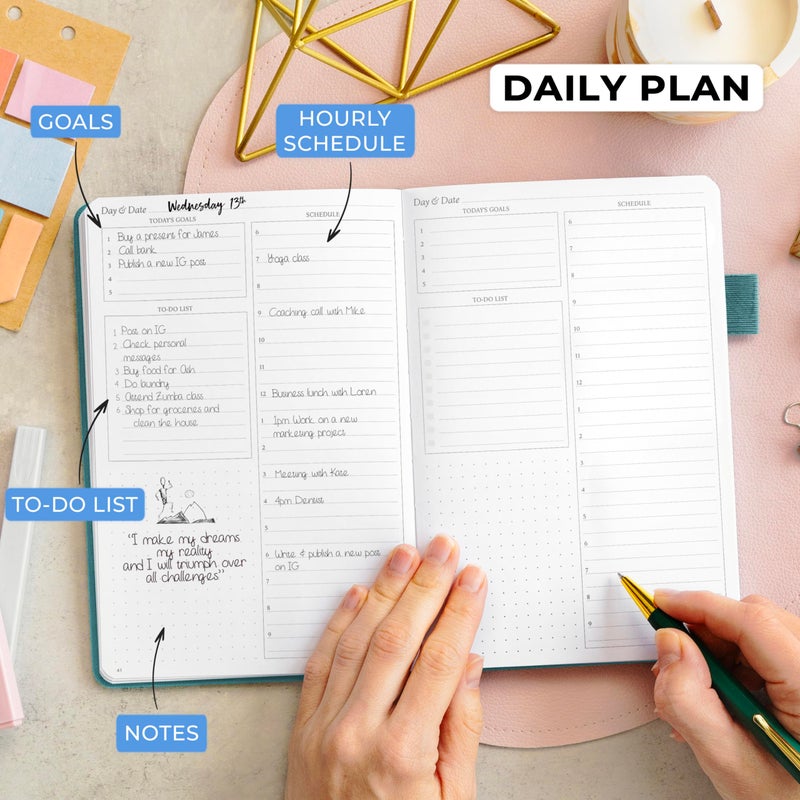 Legend Planner Daily for 3 Months â€“ Undated Monthly Weekly & Daily Planner to Hit Goals. Organizer & Productivity Journal, A5 (Viridian Green) - Image 3